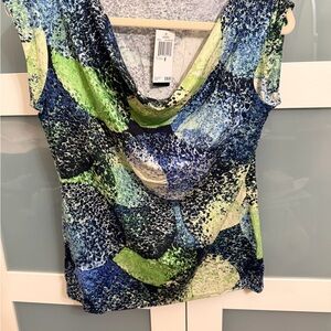 Premise Cowl Neck Camisole in Blue & Green Abstract Print